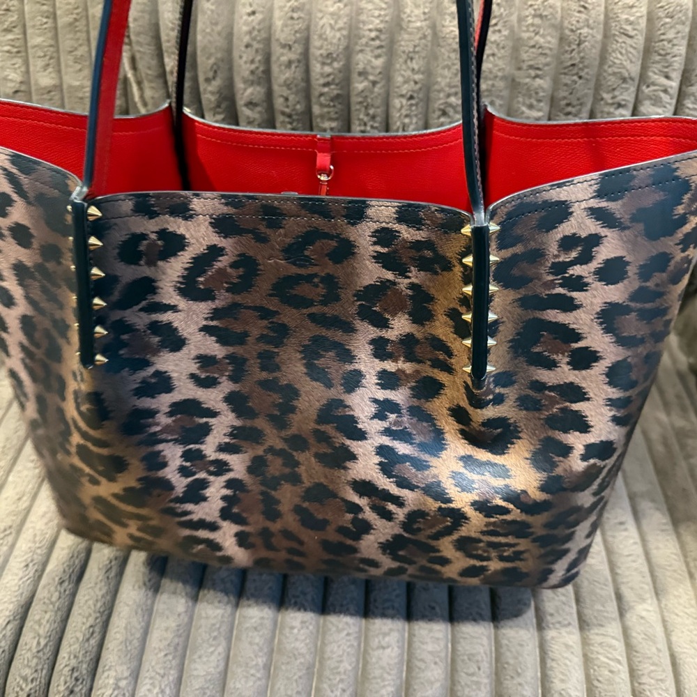 Christian Louboutin Leopard Print Tote with Red Interior